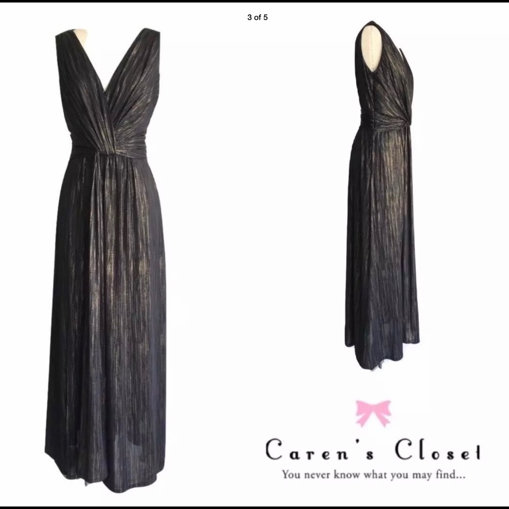 David Meister Liquid Gold & Black Twist Knot Gown - Picture 3 of 4